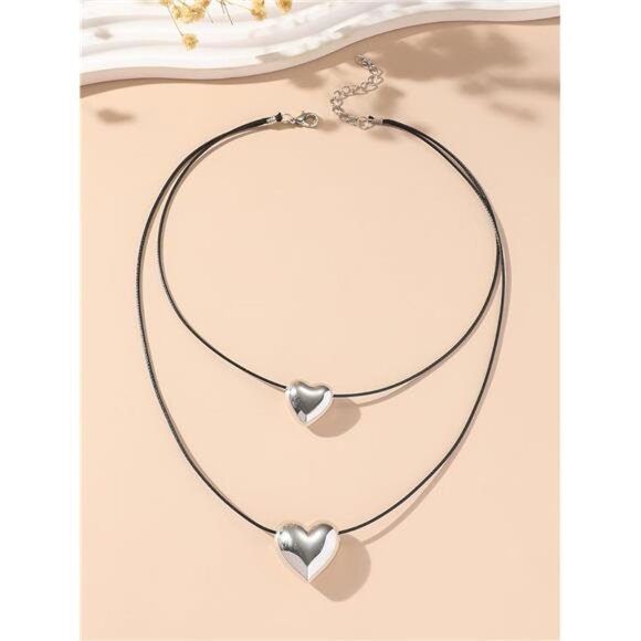 Layered Velvet Choker Necklace | Double Heart Pendant | Romantic Gothic Jewelry - Picture 4 of 6